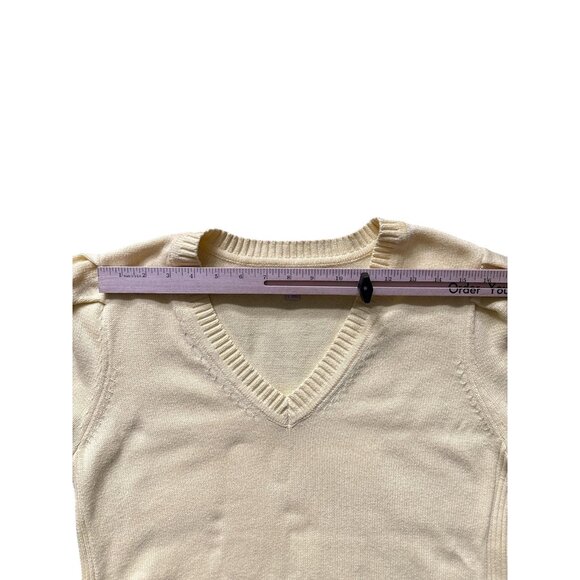 Loft Sweater Womens Large Yellow Short Sleeve V Neck Puff Sleeve Cotton - Picture 6 of 8